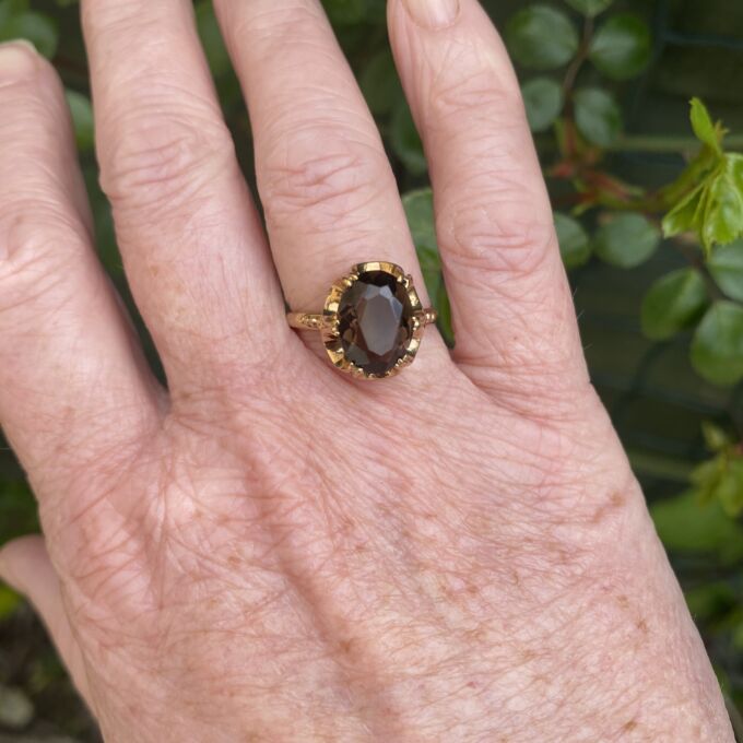 Smoky Quartz Solitaire Ring in 9ct Gold