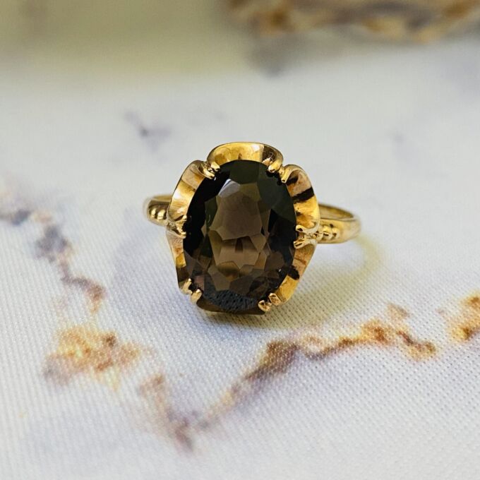 Smoky Quartz Solitaire Ring in 9ct Gold