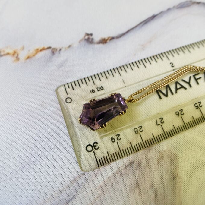 Coffin Cut Amethyst Pendant Necklace in 9ct Gold