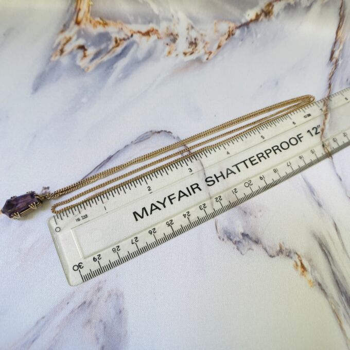 Coffin Cut Amethyst Pendant Necklace in 9ct Gold