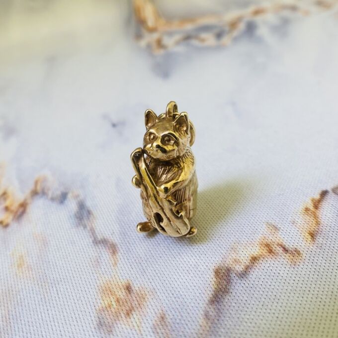 Cello Playing Cat Pendant in 9ct Gold