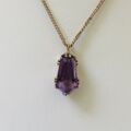 Coffin Cut Amethyst Pendant Necklace in 9ct Gold