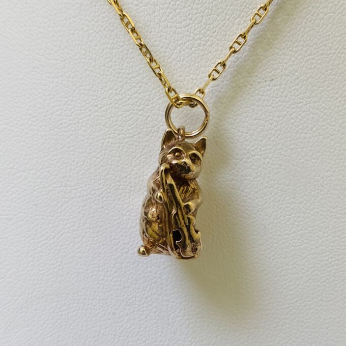 Cello Playing Cat Pendant in 9ct Gold