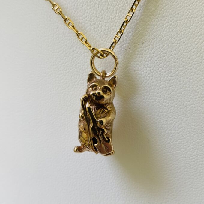 Cello Playing Cat Pendant in 9ct Gold