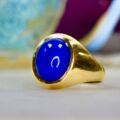 Blue Agate Signet Ring in 9ct Gold
