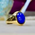 Blue Agate Signet Ring in 9ct Gold
