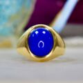 Blue Agate Signet Ring in 9ct Gold