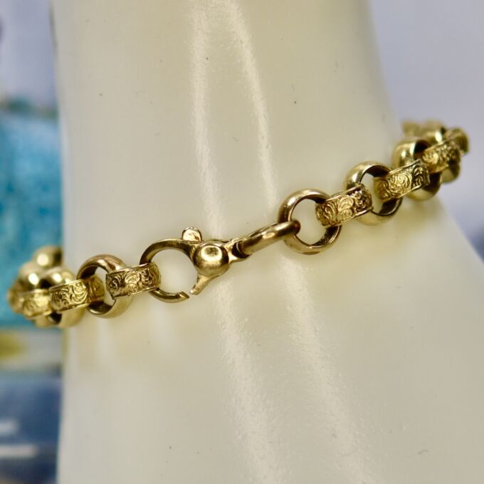 Ornate Rollerball Belcher Bracelet in 9ct Gold