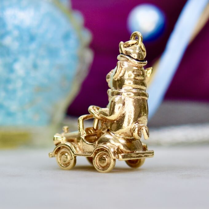 Road Hog – Pig in a Pedal Car Pendant in 9ct Gold