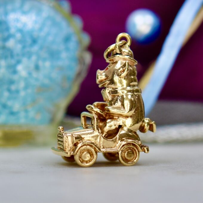 Road Hog – Pig in a Pedal Car Pendant in 9ct Gold