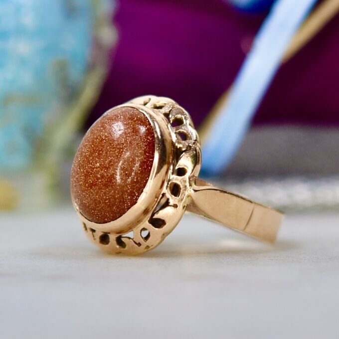 Goldstone Ring in 12ct Rose Gold