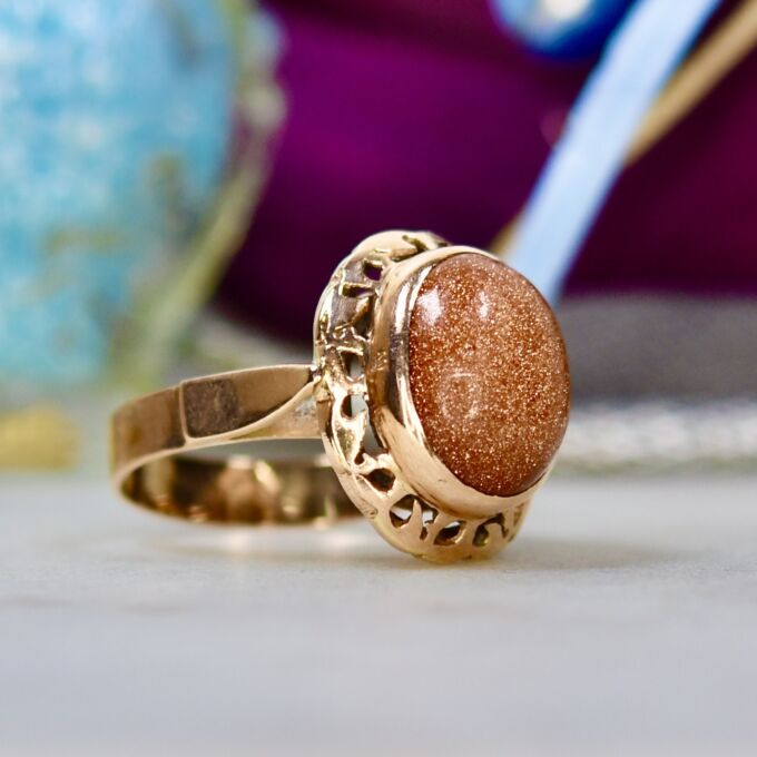 Goldstone Ring in 12ct Rose Gold