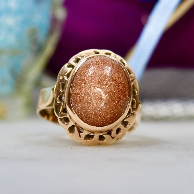 Goldstone Ring in 12ct Rose Gold