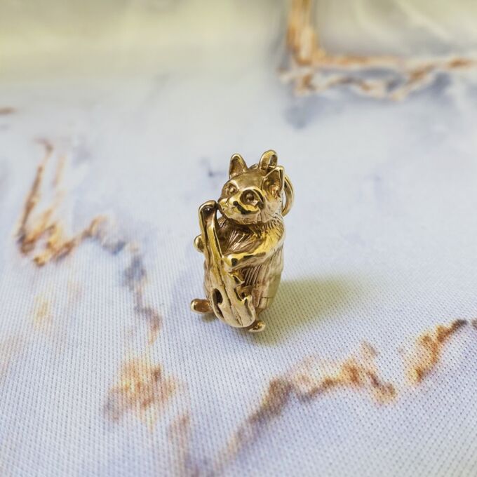 Cello Playing Cat Pendant in 9ct Gold