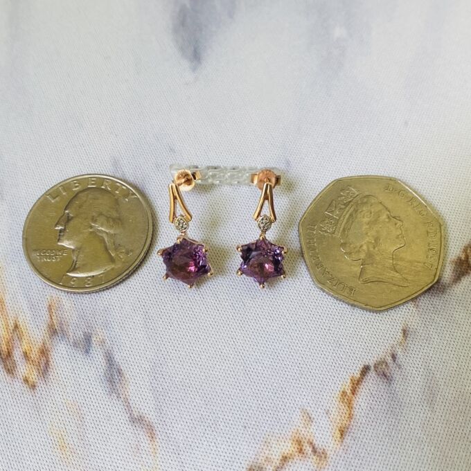 Fantasy Snowflake Cut Amethyst Earrings in 10k Rose Gold