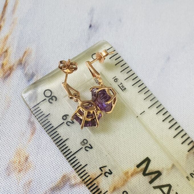 Fantasy Snowflake Cut Amethyst Earrings in 10k Rose Gold