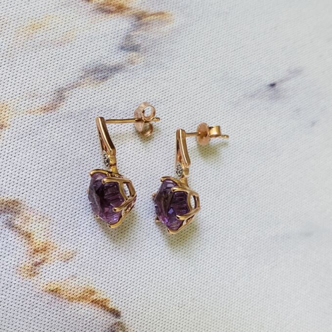 Fantasy Snowflake Cut Amethyst Earrings in 10k Rose Gold