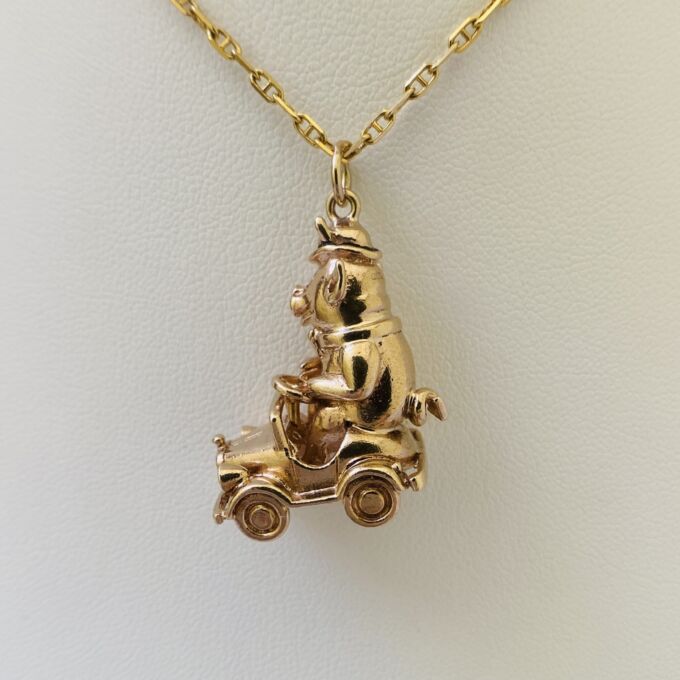 Road Hog – Pig in a Pedal Car Pendant in 9ct Gold