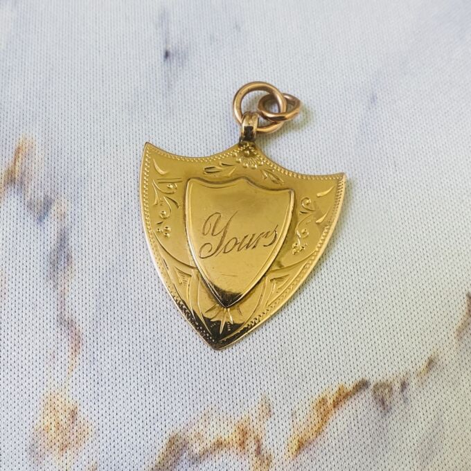 Edwardian “Yours” Shield Pendant in 9ct Rose Gold