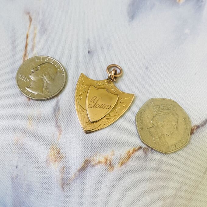 Edwardian “Yours” Shield Pendant in 9ct Rose Gold