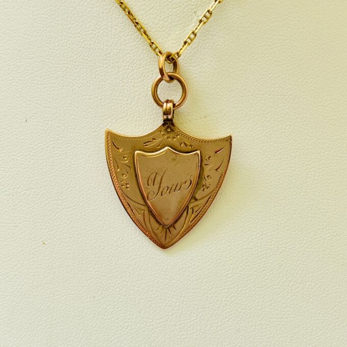 Edwardian “Yours” Shield Pendant in 9ct Rose Gold