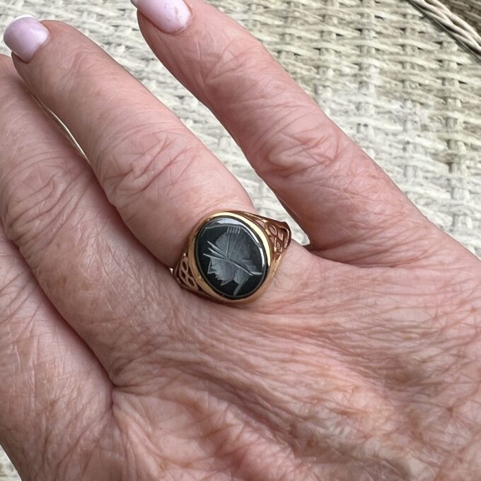 Hematite Intaglio Ring in 9ct Gold