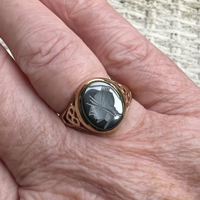Hematite Intaglio Ring in 9ct Gold