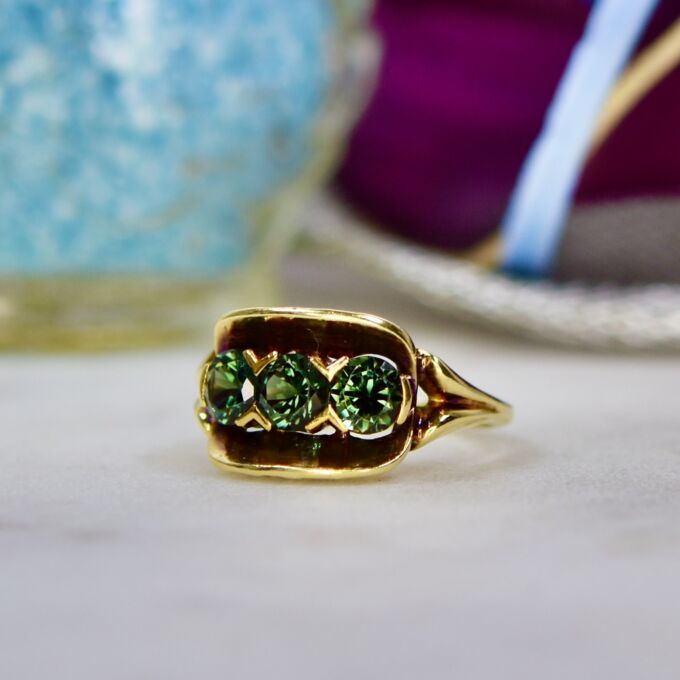 Three Stone Synthetic Spinel Ring in 14ct Gold