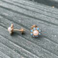 Pearl and Turquoise Stud Earrings in 18ct Gold