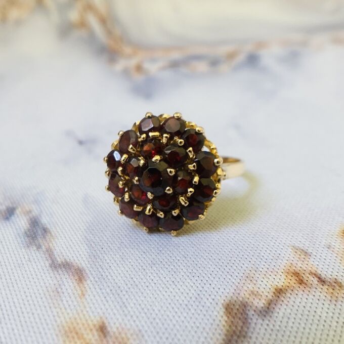 Three Tier Garnet Cluster Ring in 18ct Gold
