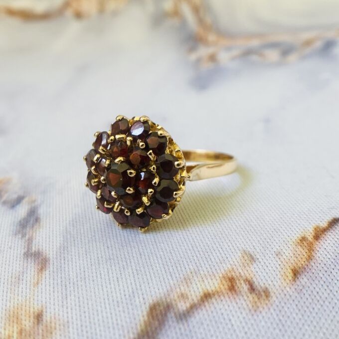 Three Tier Garnet Cluster Ring in 18ct Gold
