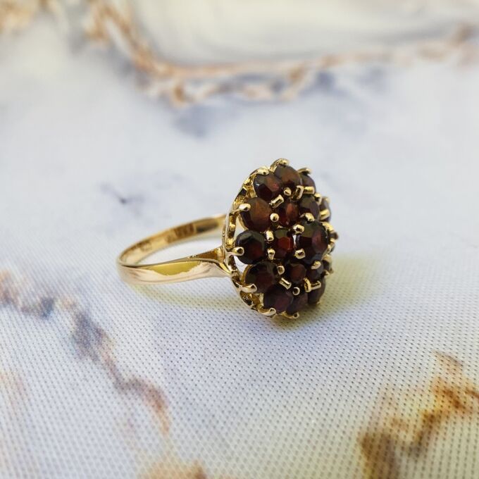 Three Tier Garnet Cluster Ring in 18ct Gold