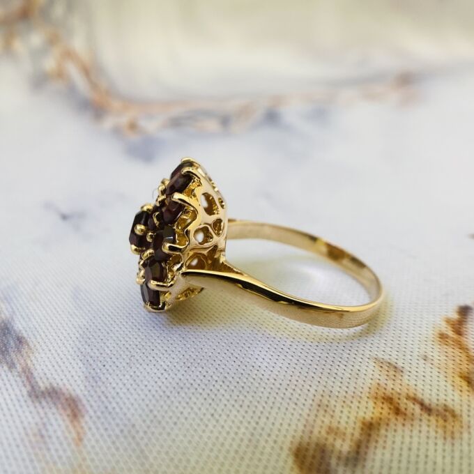 Three Tier Garnet Cluster Ring in 18ct Gold