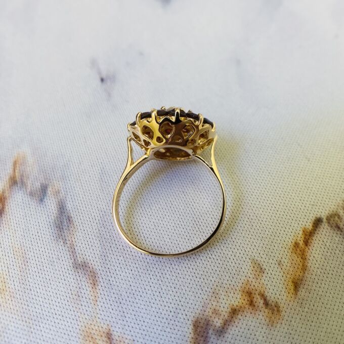 Three Tier Garnet Cluster Ring in 18ct Gold