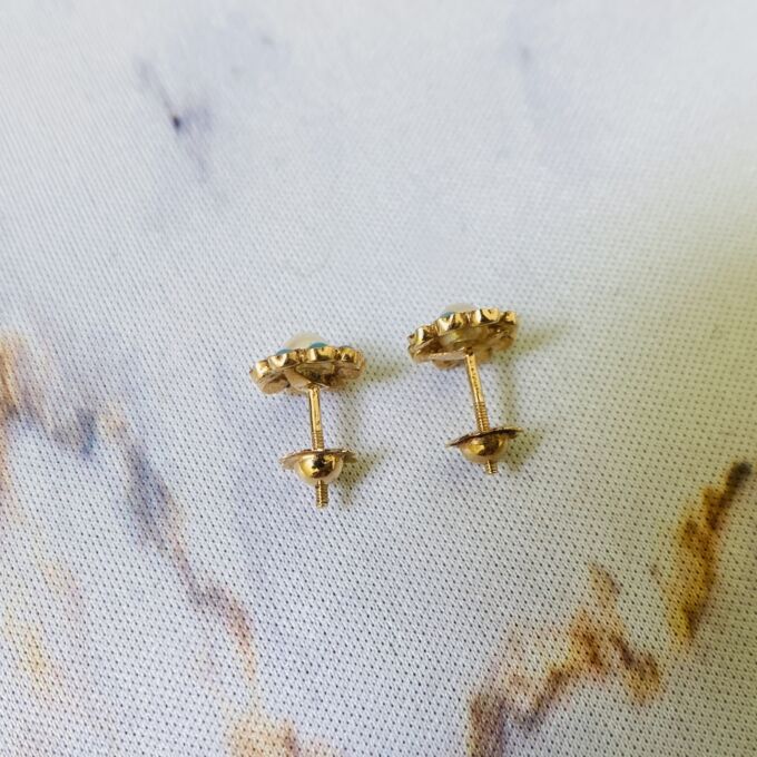 Pearl and Turquoise Stud Earrings in 18ct Gold