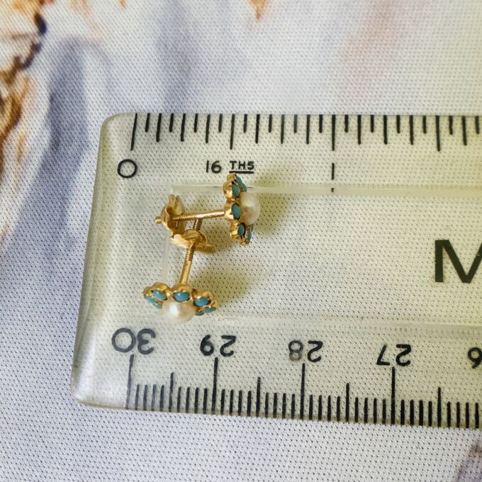 Pearl and Turquoise Stud Earrings in 18ct Gold
