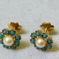 Pearl and Turquoise Stud Earrings in 18ct Gold