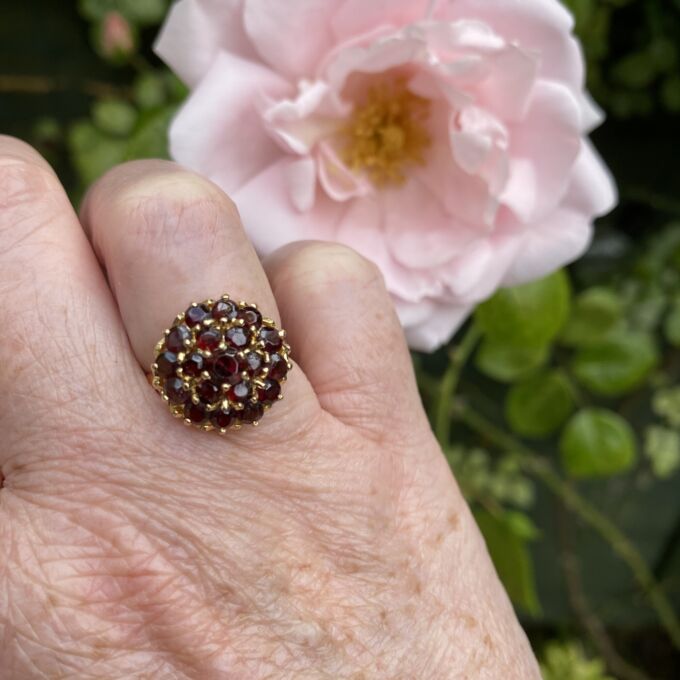 Three Tier Garnet Cluster Ring in 18ct Gold