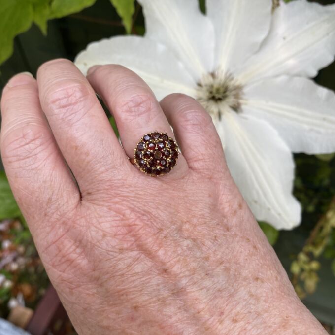 Three Tier Garnet Cluster Ring in 18ct Gold