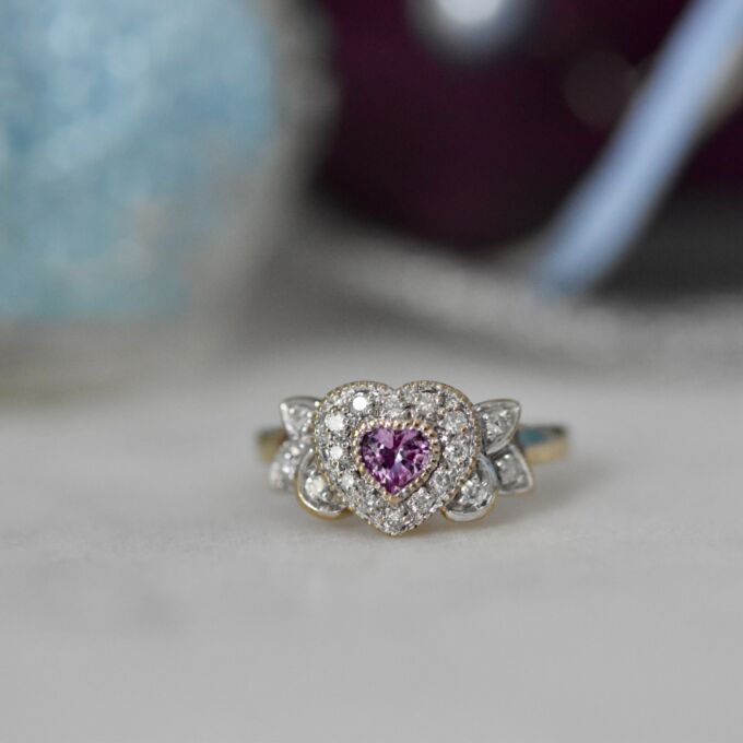 Synthetic Pink Sapphire and Diamond Ring in 9ct Gold