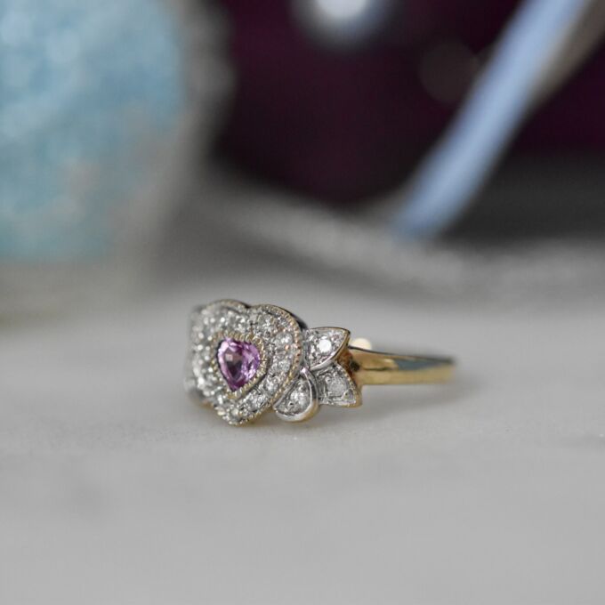 Synthetic Pink Sapphire and Diamond Ring in 9ct Gold