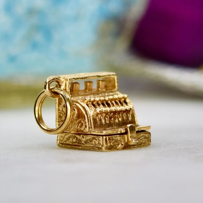 Vintage Cash Register Charm Pendant in 9ct Gold
