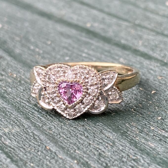Synthetic Pink Sapphire and Diamond Ring in 9ct Gold