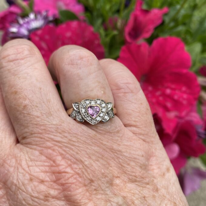 Synthetic Pink Sapphire and Diamond Ring in 9ct Gold