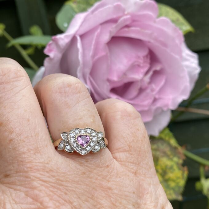 Synthetic Pink Sapphire and Diamond Ring in 9ct Gold