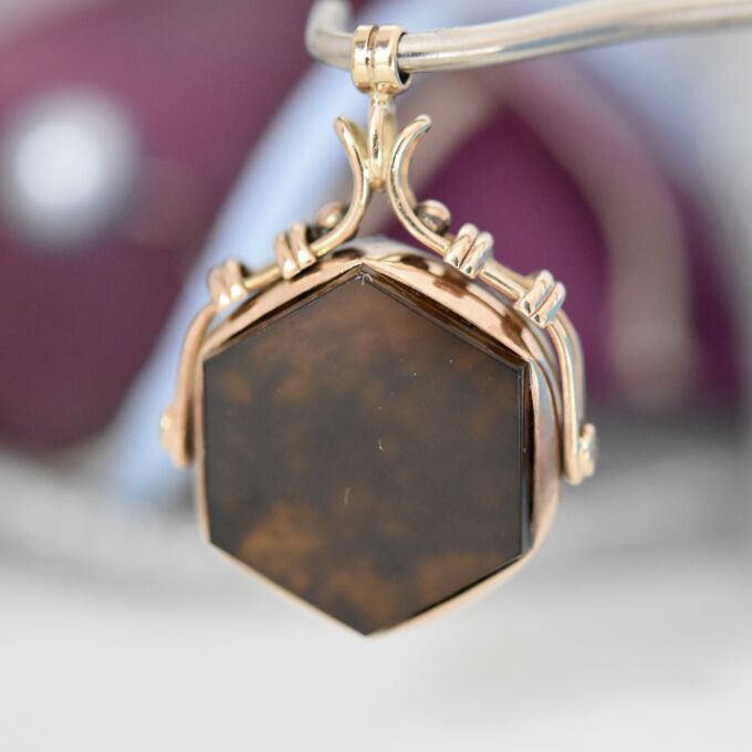 Hexagonal Swivel Fob Pendant in 9ct Gold