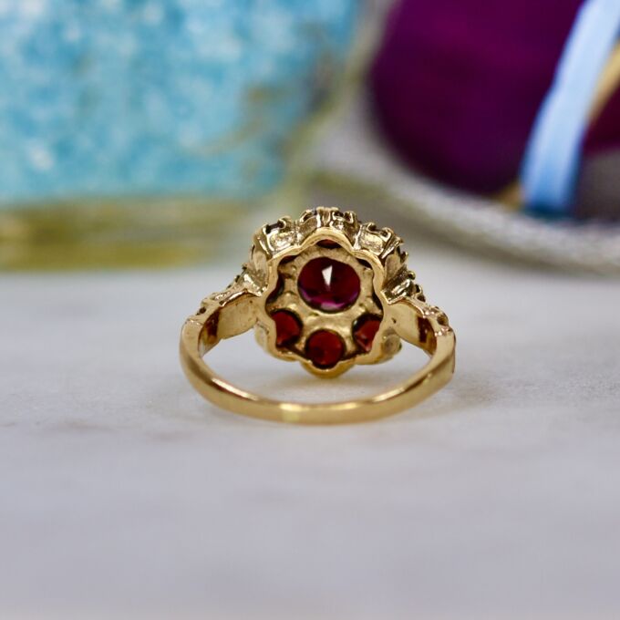 Ornate Garnet Cluster Ring in 9ct Gold