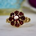 Ornate Garnet Cluster Ring in 9ct Gold