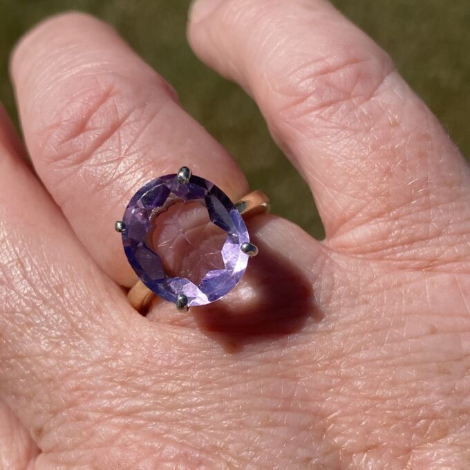 Unusual Table Cut Amethyst Ring in 14k Gold