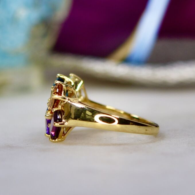 Rainbow Multi Gemstone Ring in 9ct Gold